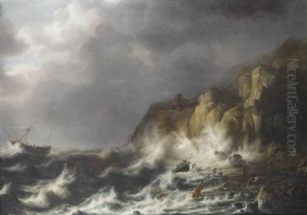 Stormy Seas With A Shipwreck Near The Rocky Shore - view 1