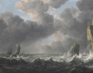 Fishing Boats In A Squall Off A Rocky Coastline Fishing Boats In A Squall Off A Rocky Coastline