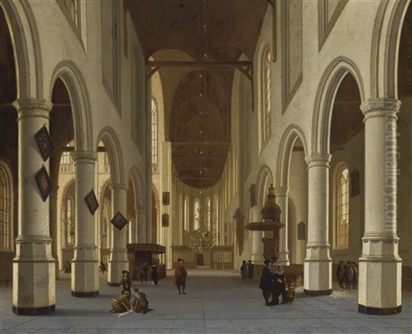 Church Interior With Figures Strolling In The Central Nave - view 1
