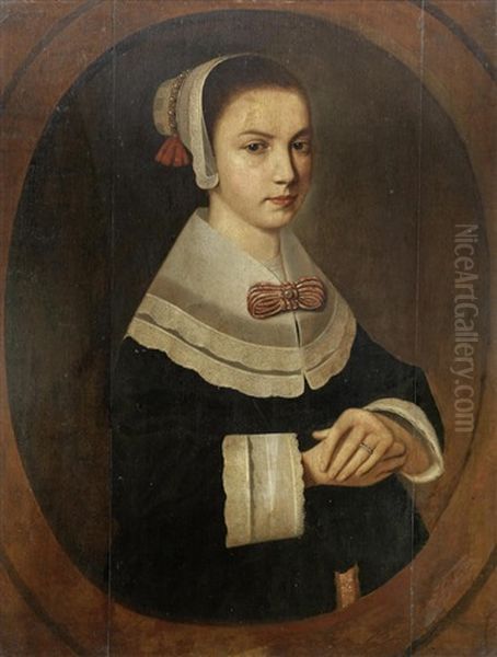 Portrait Of A Girl, Half-length, In A Black Dress With White Cuffs, Collar And Headdress - view 1