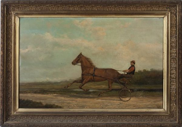 Portrait Of A Trotter With Sulky And Rider - view 1