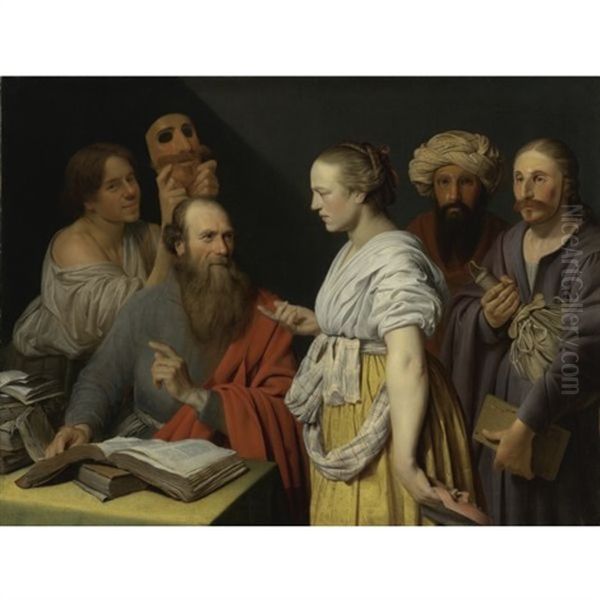 A Scholar In His Study With Figures With Masks, An Allegory (?) - view 1