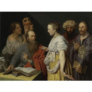A Scholar In His Study With Figures With Masks, An Allegory (?) A Scholar In His Study With Figures With Masks, An Allegory (?)