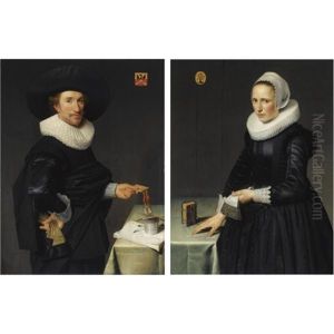 A Portrait Of Willem Reyersz De Langue, Holding Gloves In His Right Hand And Notary Papers In His Left (+ A Portrait Of His Wife Maria Pijnacker; Pair)