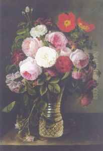 Blumen In Kristallvase by Gottfried Wilhelm Voelcker