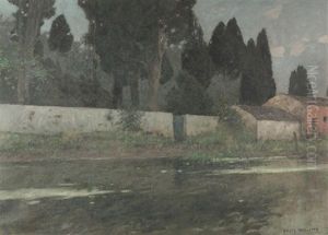 Sommerliche Flusslandschaft Unter Heiterem Himmel by Fritz Voellmy