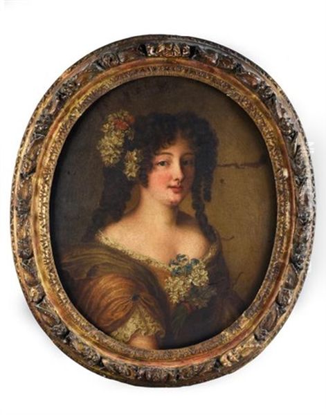 Portrait De Jeune Femme Le Corsage Et Les Cheveux Piques De Fleurs - view 1
