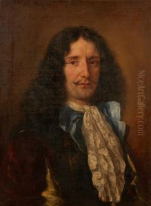 A Portrait Of A Gentleman In Armour Wearing A Lace Jabot And A Blue Ribbon