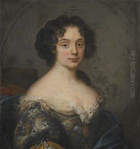 Portrait Of A Lady, Half-length, Wearing A Blue Embroidered Dress by Jakob Ferdinand Voet