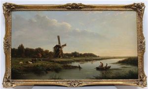 Hollandische Flusslandschaft Mit Vieh Und Fischern, Ihr Netz Auslegend