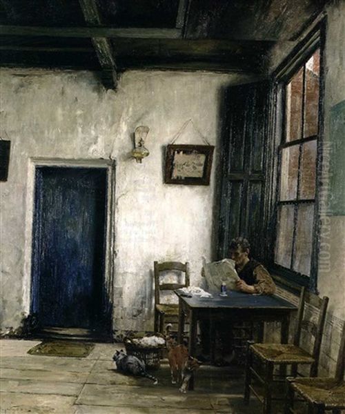Lesender Mann In Einer Bauernstube - view 1