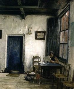 Lesender Mann In Einer Bauernstube by Hugo Vogel