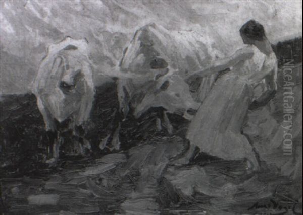 Junge Frau Mit Ochsengespann - view 1