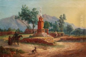 Sizilianische Landschaft Bei Palermo Mit Wegkreuz Und Staffage by Ludwig (Georg L.) Vogel