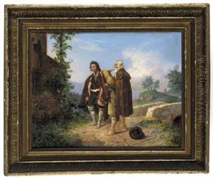 Two Peasants, One With Bagpipes By A Bridge (zwei Bauern Mit Dudelsack Nahe Einer Brucke)
