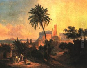 Italienische Kustenlandschaft Mit Vesuv by Ludwig (Georg L.) Vogel
