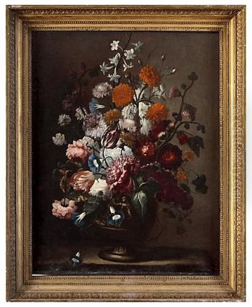 A Bunch Of Flowers In A Decorated Vase - view 1