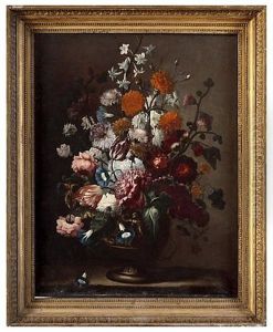 A Bunch Of Flowers In A Decorated Vase