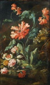 Nature Morte Aux Fleurs Et Grappes De Raisins by Karel Van Vogelaer, Called Distelbloom