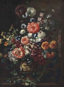 Poppies, Convolvulus, Foxgloves And Other Flowers In A Sculpted Urn On A Plinth by Karel Van Vogelaer, Called Distelbloom