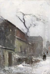 Winters Stadsgezicht Met Figuren by Guillaume Vogels