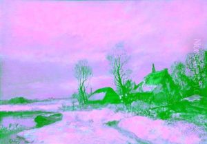 A Wintery Landscape With Farmhouse by Guillaume Vogels