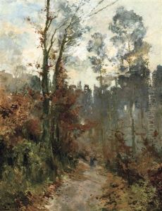A Forestscape With Wood Gatherer by Guillaume Vogels