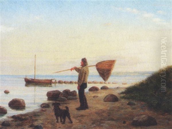 Fisker Med Sin Hund Ved Havet - view 1