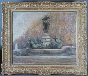 La Fontaine De L'observatoire Avec En Arriere-plan Les Jardins Du Luxembourg by Paul Vogler