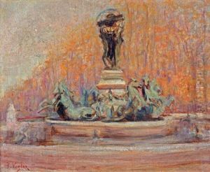 La Fontaine De L'observatoire Avec En Arriere-plan Les Jardins Du Luxembourg by Paul Vogler