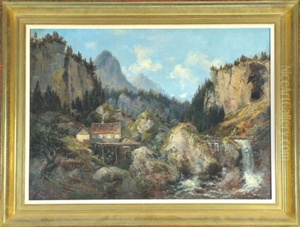 Berghutte Mit Muhle Am Wildbach In Felsiger Gebirgslandschaft - view 1