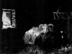 Sheep In A Barn by Adolphe Vogt