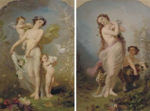 Allegory Of Spring (+ Allegory Of Autumn; Pair) by Andre Charles Voillemot