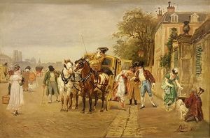 Franzosische Strasenszene Mit Kutsche Und Vornehmen Damen by Leon Joseph Voirin