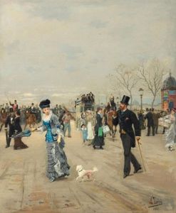 Pedestrians In The Place Des Invalides, Paris by Leon Joseph Voirin