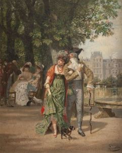Promenade Au Jardin Des Tuileries by Leon Joseph Voirin