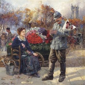 Flower Seller Near The Tour St. Jacques by Leon Joseph Voirin