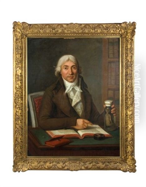 Portrait De Vermond, Medecin De La Reine Marie-antoinette, A Sa Table De Travail Lisant Le Traite D'accouchement - view 1