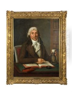 Portrait De Vermond, Medecin De La Reine Marie-antoinette, A Sa Table De Travail Lisant Le Traite D'accouchement
