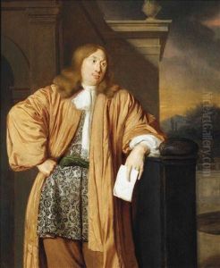 Portrait Of A Gentleman, Three-quarter-length, In An Orange Silk Japonse Rok Over An Embroided Dressing Gown, Holding A Letter And Leaning...