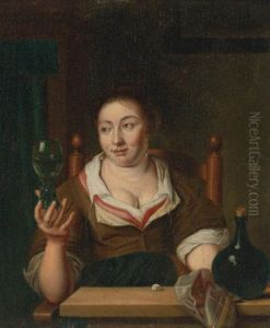 Young Woman Holding A Glass Of Wine by Ary de Vois