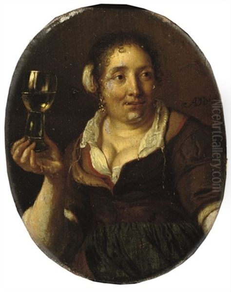 A Peasant Woman Holding A Glass Of Wine - view 1