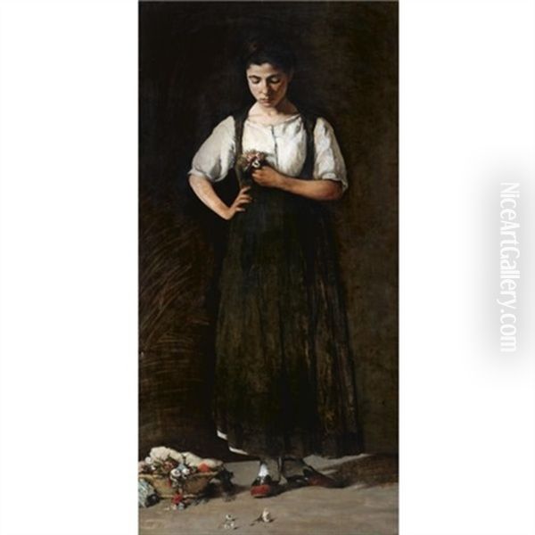 Young Girl With Flowers - view 1