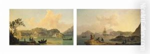Baiae With The Temples Of Venus And Diana From The Fortress Of Don Pedro De Toledo; And The Fortress Of Don Pedro De Toledo From The Campi Flegrei, Capo Miseno And Ischia Beyond by Pierre Jacques Volaire