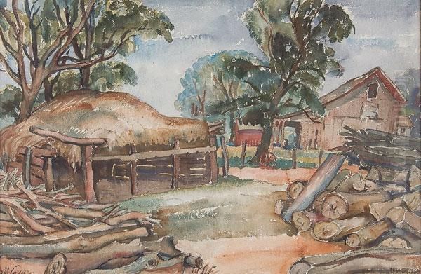 A Hay Mound And Flooded Farmyard - view 1