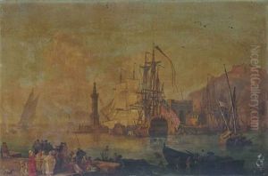 Port Mediterraneen Avec Des Marchands Et Des Joueurs De Cartes