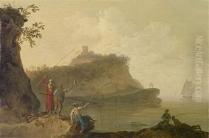 Eine Mediterrane Kustenlandschaft Mit Fischern Im Vordergrund by Pierre Jacques Volaire