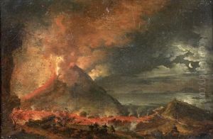 Vue Du Vesuve En Eruption Au Clair De Lune by Pierre Jacques Volaire