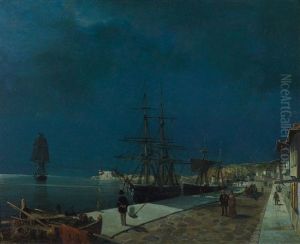 Moonlit Harbour Of Volos Moonlit Harbour Of Volos