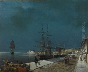 Harbour By Night by Konstantinos Volanakis